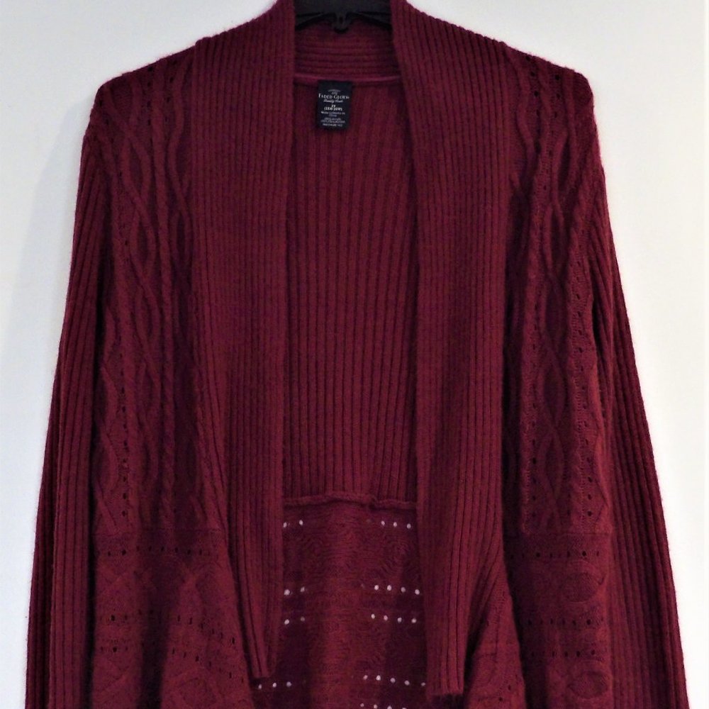 BURGANDY WOMEN'S FADED GLORY 18W-20W CARDIGAN SWEATER